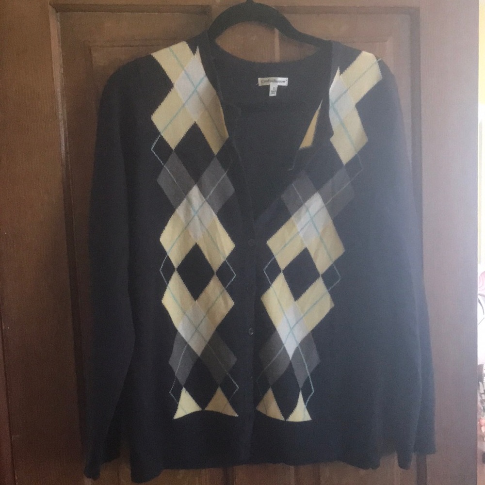 Blue and yellow argyle cardigan